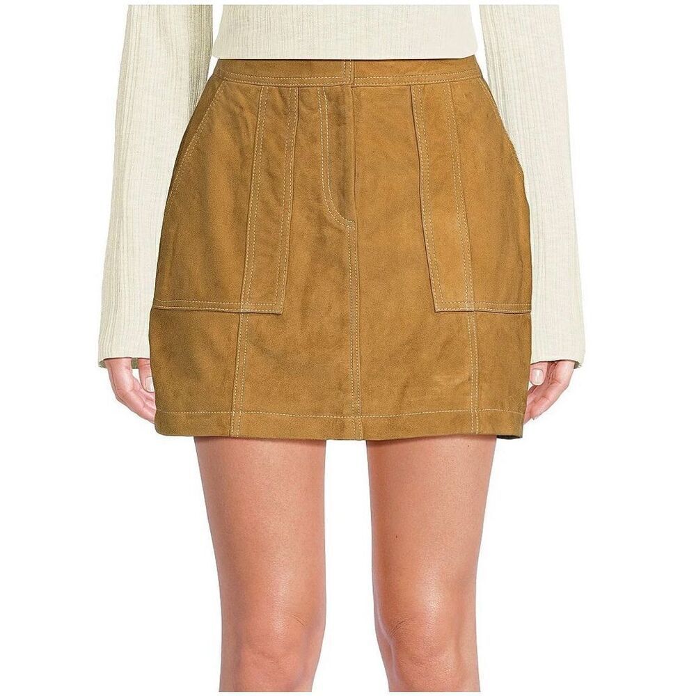 NWT Le' AL.X Suede Pick Stitch High Rise Pencil Mini Skirt Size S